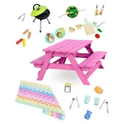 Our Generation Picnic Table Set with Play Food Accessories for 18" Dolls - Pink -Little Doll World Shop unnamed file 672